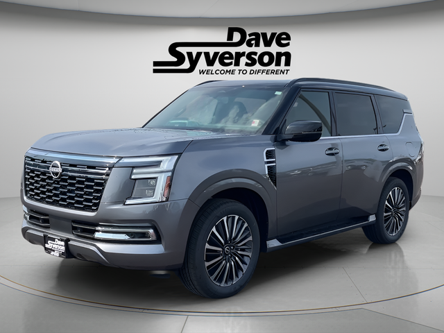 2026 Nissan Armada Platinum Reserve in Gun Metallic/Super Black — front three-quarter view