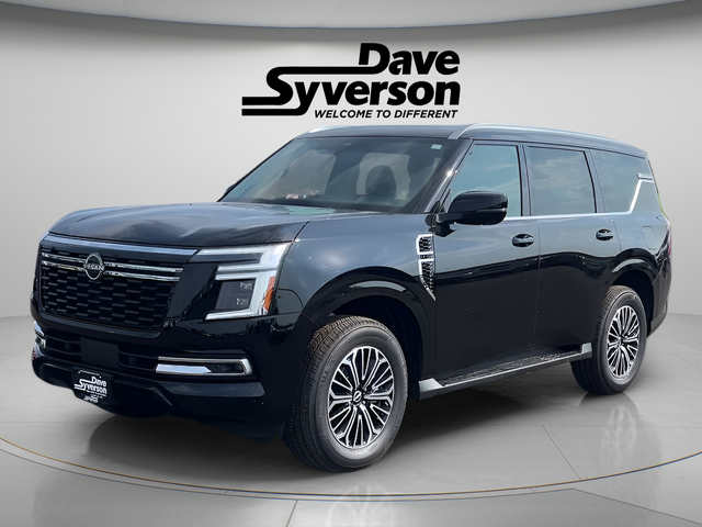 2026 Nissan Armada Platinum in Super Black — front three-quarter view