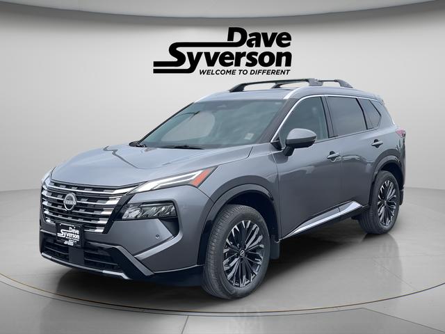2026 Nissan Rogue Platinum in Gun Metallic — front three-quarter view